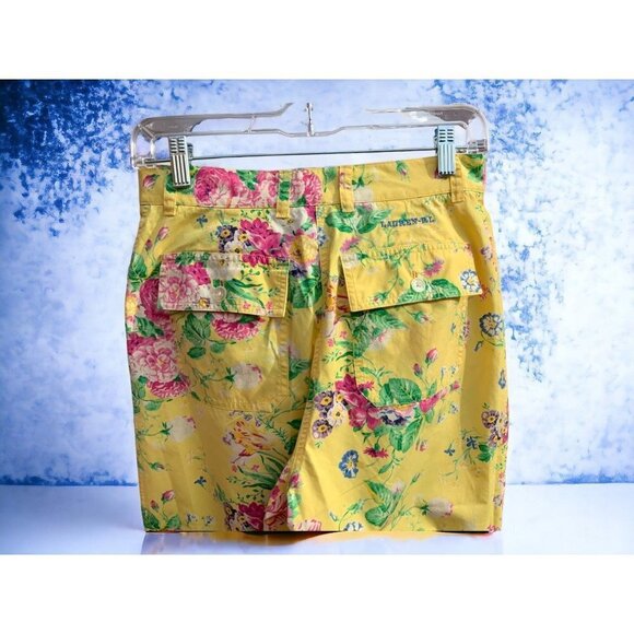 Lauren Ralph Lauren yellow floral flat front pockets belt loops capris size 4 - Picture 4 of 7